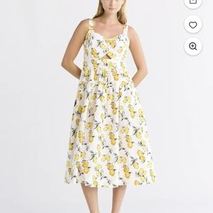 Free Assembly White Fit And Flare Dress With Yellow Lemons Size XS 100% Cotton